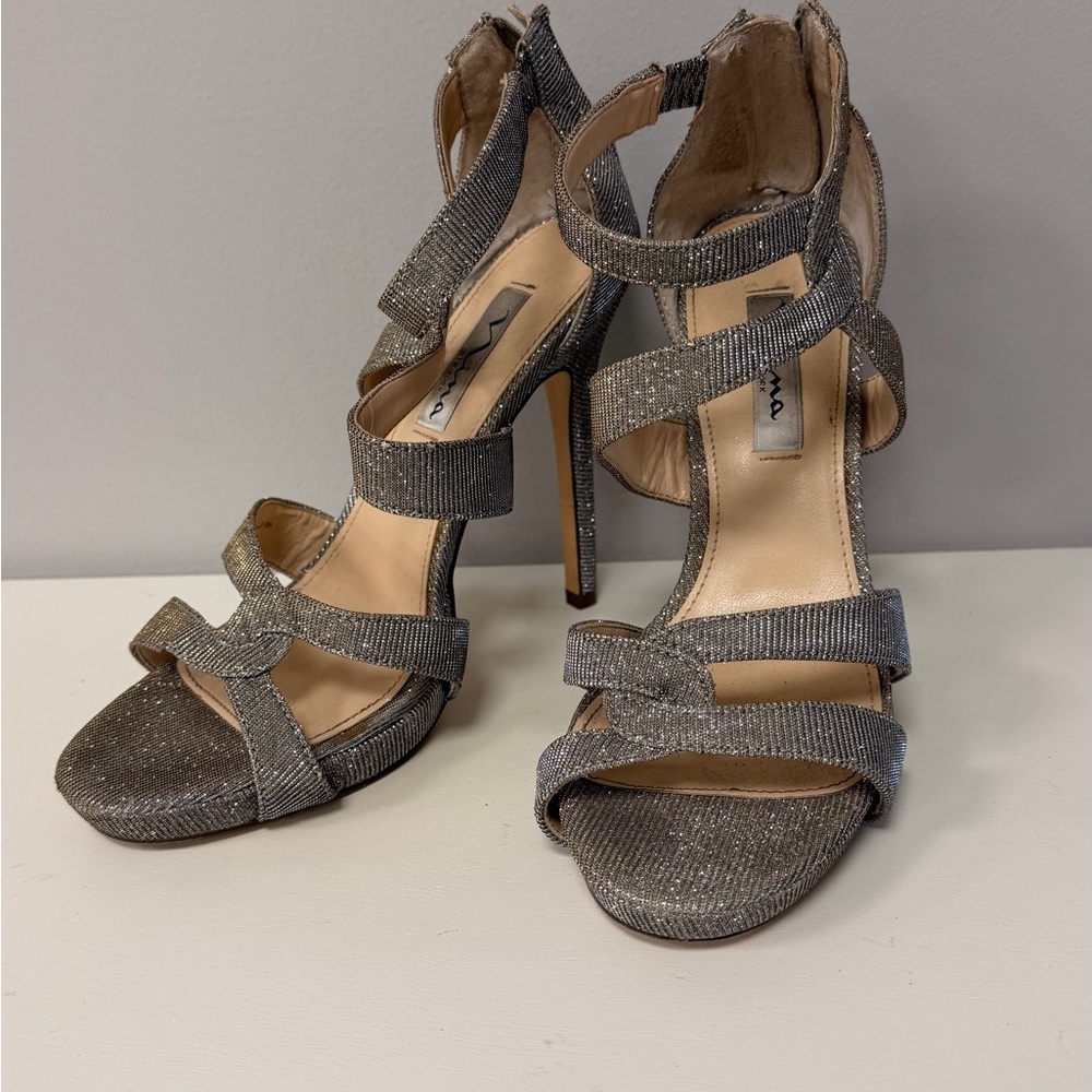 Nina Glittery Silver Strappy Heels